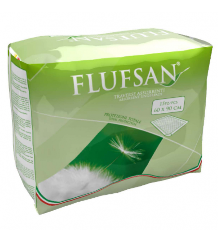 Alèses absorbantes incontinence Flufsan – 15 pièces – 60x60 cm ou 60x90 cm