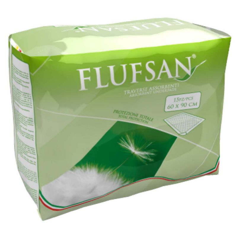 Alèses absorbantes incontinence Flufsan – 15 pièces – 60x60 cm ou 60x90 cm