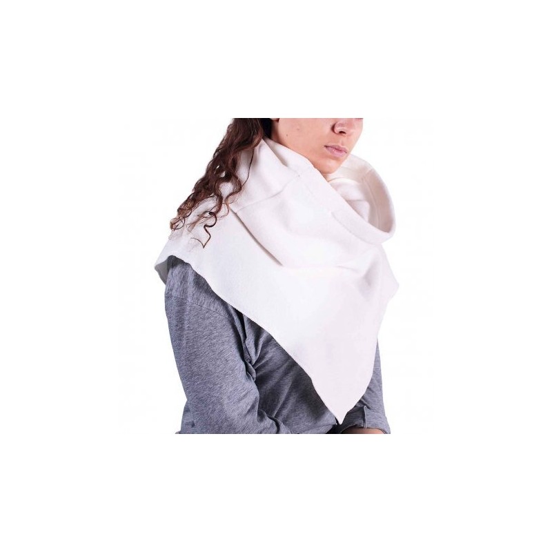 Châle blanc 2 en 1 tour de cou maille molletonnée polyester femme format triangulaire généreux protection nuque cou froid hiver